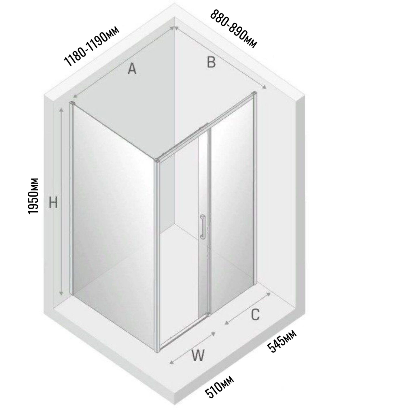 Дополнительное фото №2 Душевое ограждение CHIEZZA FSE20833 1200*900*1950, алюм. профиль 5 мм, прозрачное с