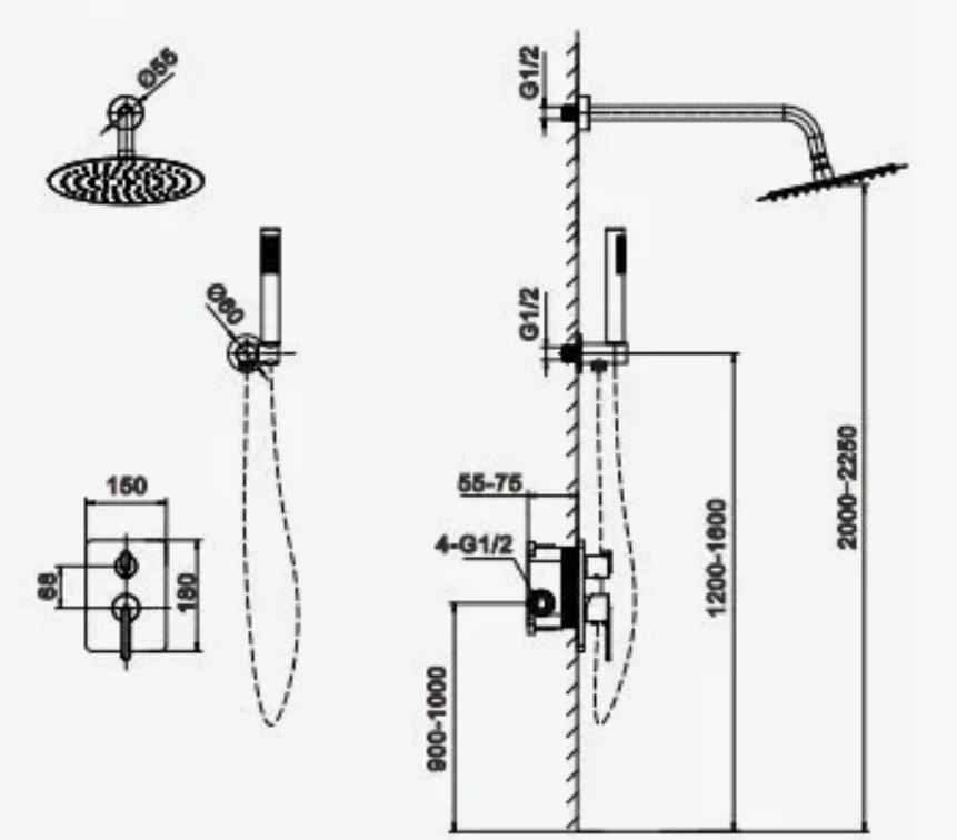 Дополнительное фото №1 Встраиваемая душевая система Chiezza Atalora с hi-box Pamela, хром 