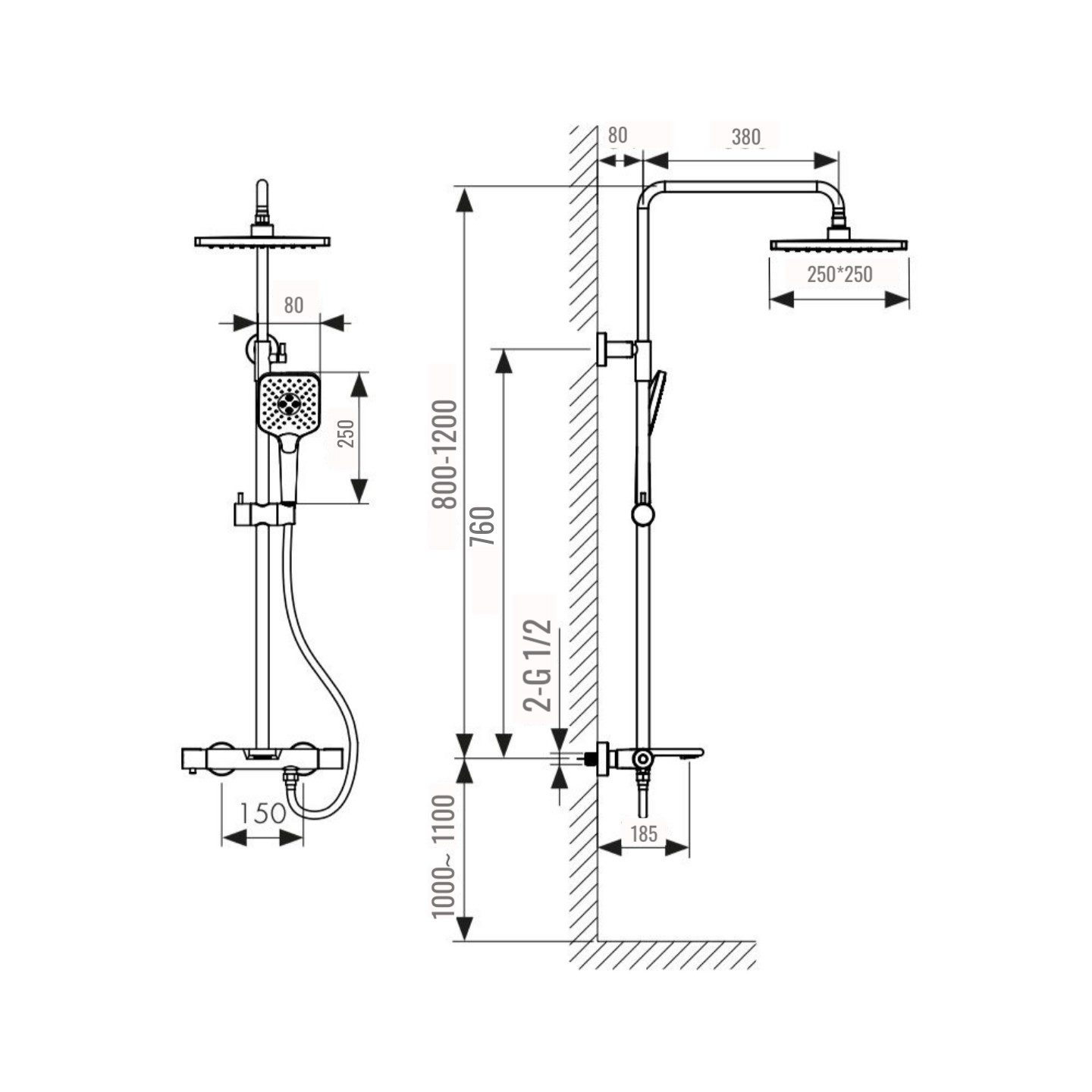 Дополнительное фото №1 Душевая система Chiezza Ribago с термостатом, оружейная сталь