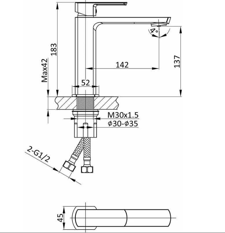 Дополнительное фото №1 Однорычажный смеситель для раковины CHIEZZA Ribago, серый цвет оружейного металла